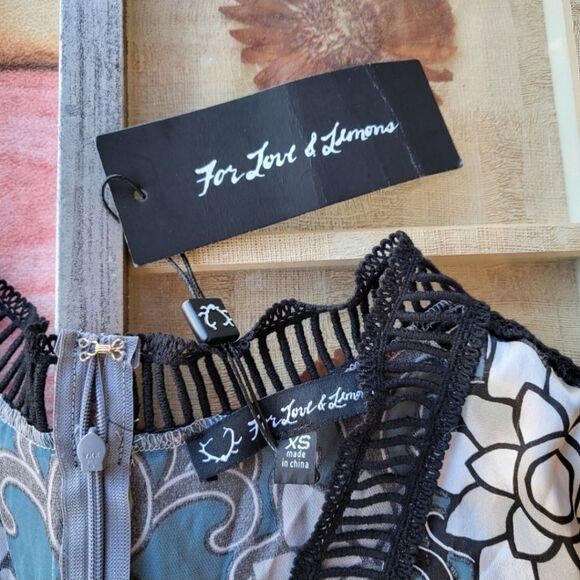 NWT‎ For Love & Lemons Juliet Floral  Lattice Trim A-line Semi Sheer Maxi Dress - Picture 15 of 15